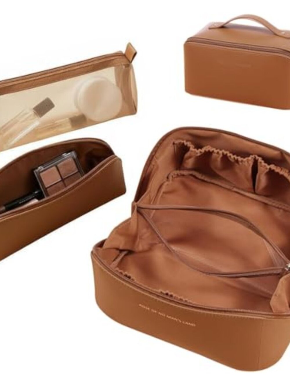 3-Piece Travel Makeup Bag Set Large Capacity PU Leather Cosmetic Organizer
